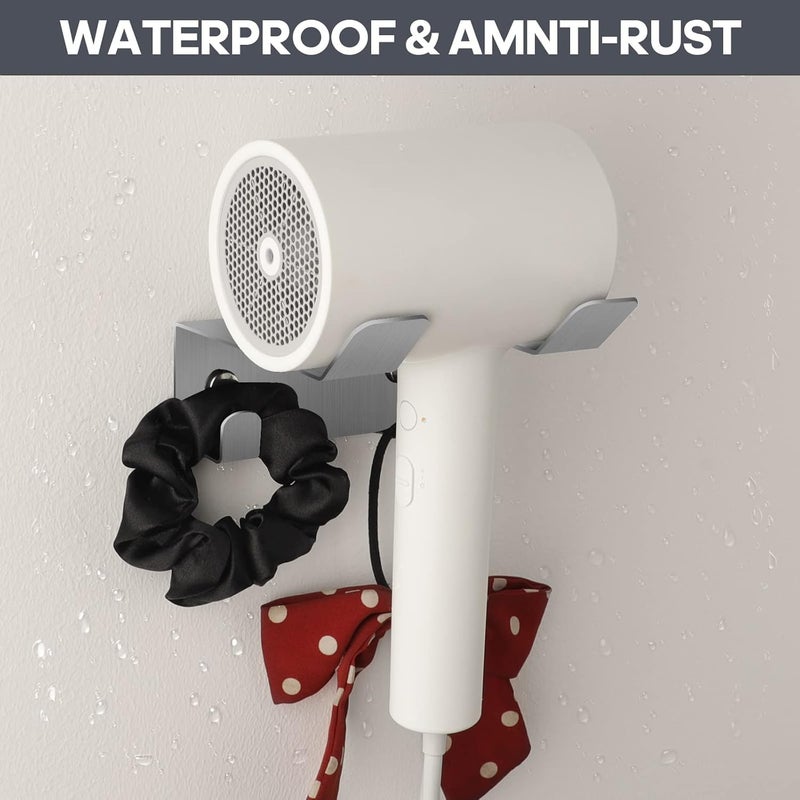 JWCE Hair Dryer Holder Blow Dryer Holder Wall Mounted Fit for Most Hair Dryers Self-Adhesive or Punch Installation for Bathroom (Silver) - Image 3